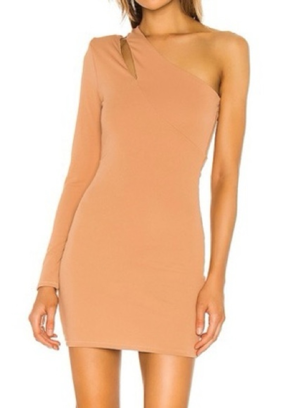 NBD Women’s One-Shoulder Long Sleeve Dress in Beige
